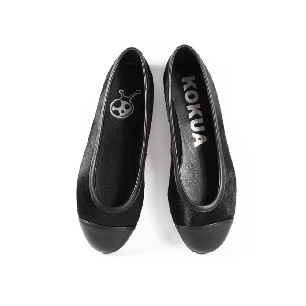Kokua Quinn Blk Leather Ballerina w/CowHair 39/8.5